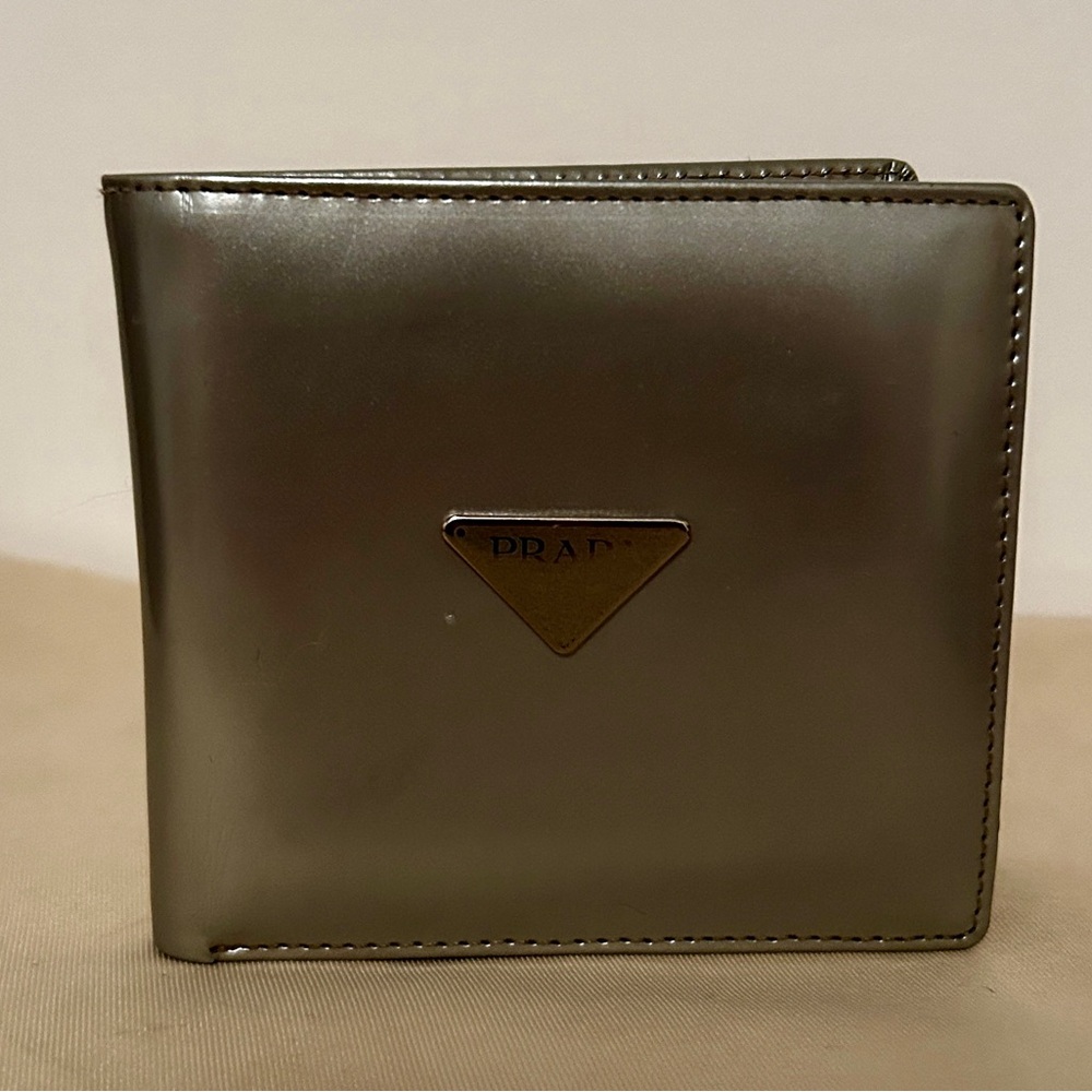 Prada Silver Bi-Fold Wallet Saffiano metallic leather.  Hard color to find. - Picture 2 of 14
